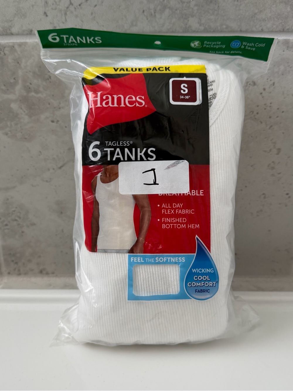 Hanes White Men's 6-Pack Tagless Tank Undershirts Size S